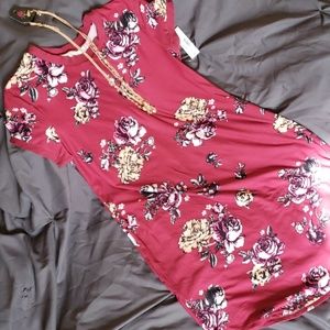 Maroon floral t-shirt dress